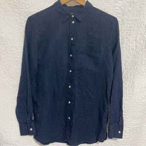 GAP Navy 100% Linen Long Sleeve Button Up Top, Size Small - #246